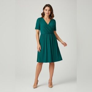 LuLaRoe Chantale Cross Front Dress • Side Seam Pockets • Solid Green
